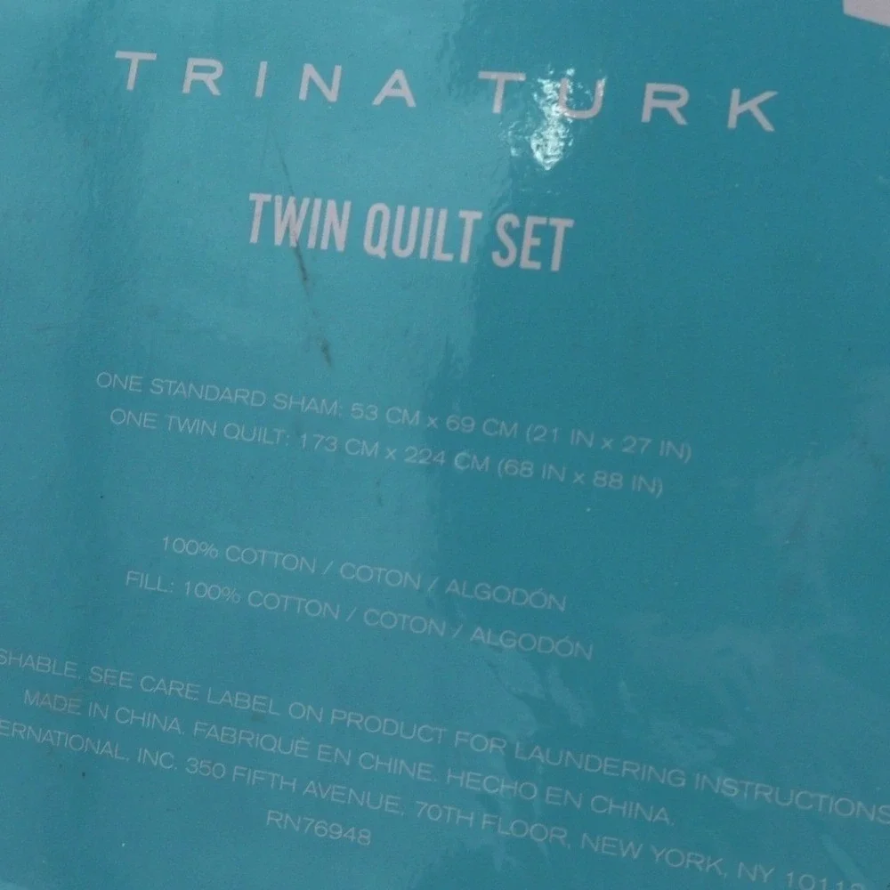 Trina Turk‎ Twin Quilt Set Sham White Cotton Coastal Tropical Palm Desert NEW
